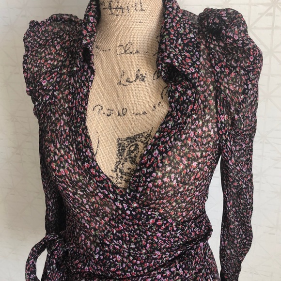 Krisstel Floral wrap style long sleeve blouse sm - Picture 2 of 8